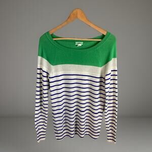 J Crew 100% Cashmere Sweater Women’s M Striped Quiet Luxury Preppy Old Money